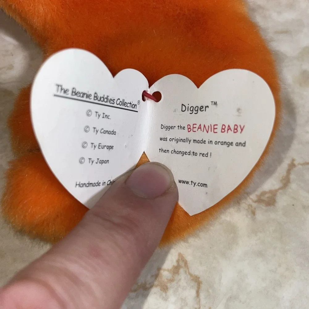 Vintage Error Rare Retired 1999 TY Digger Beanie‎ Buddies Orange Crab 15